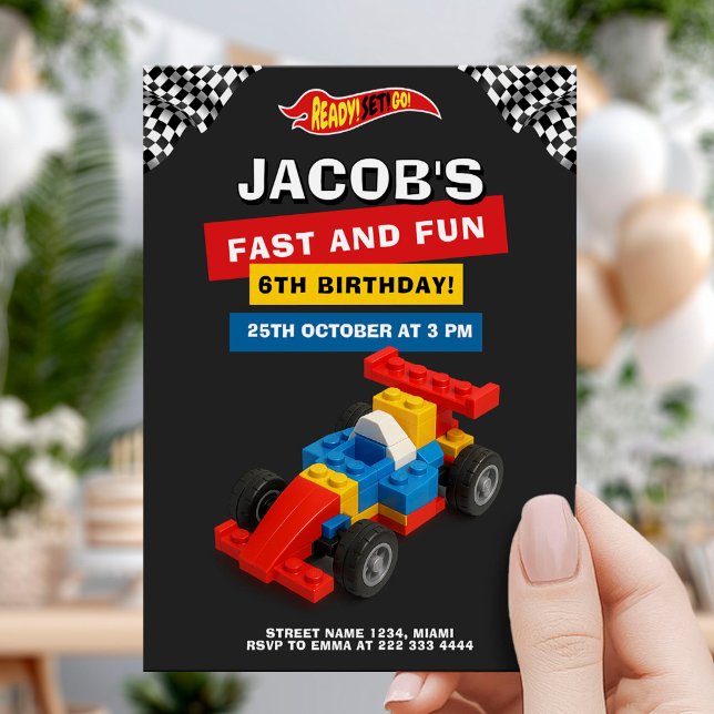 Invitation Colorful Brick Racer Birthday (Créateur téléchargé)
