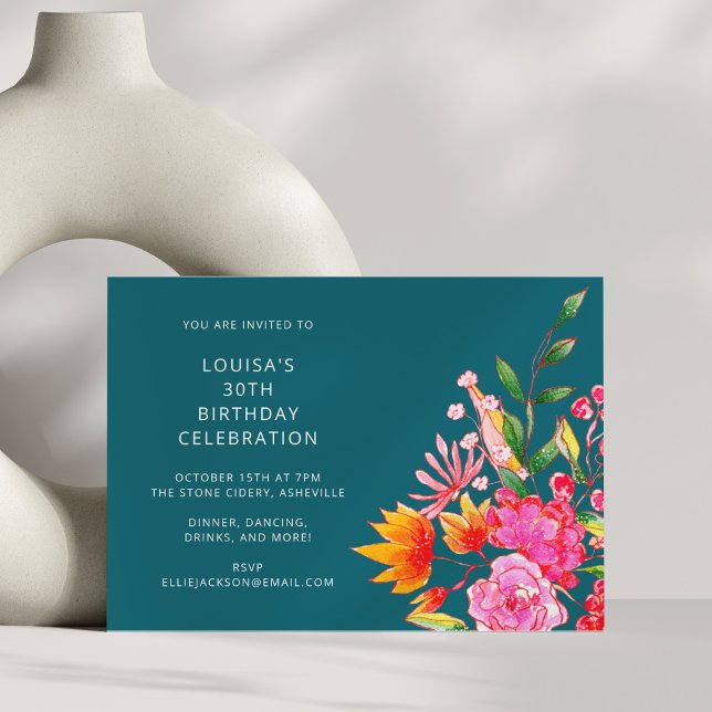 Invitation Colorful Bright Floral Watercolor Birthday Party (Créateur téléchargé)