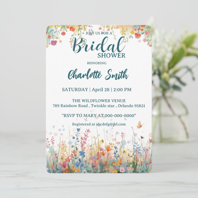 Invitation colorful butterfly Watercolor Wildflowers Personal (Debout devant)