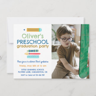 Invitation Colorful Crayon Photo Preschool Graduation