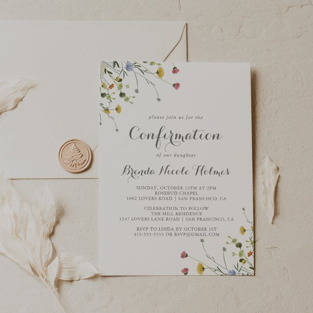Invitation Colorful Dainty Fleurs sauvages Confirmation (Créateur téléchargé)