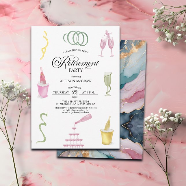 Invitation Colorful Drinks and Bottles Retirement Party (Créateur téléchargé)
