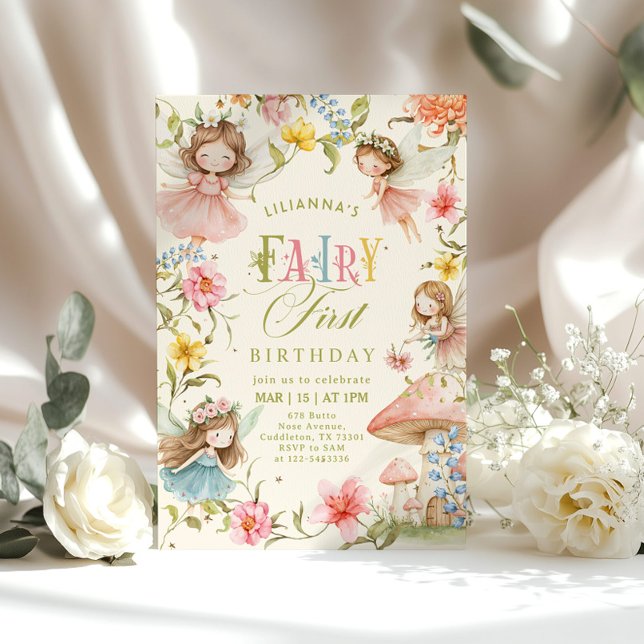 Invitation Colorful Fairy First Birthday Enchanted garden (Créateur téléchargé)