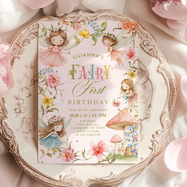 Invitation Colorful Fairy First Birthday Enchanted garden (Créateur téléchargé)