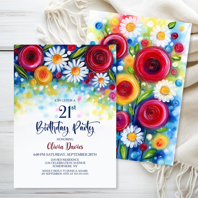 Invitation Colorful Floral 21st Birthday Party (Créateur téléchargé)