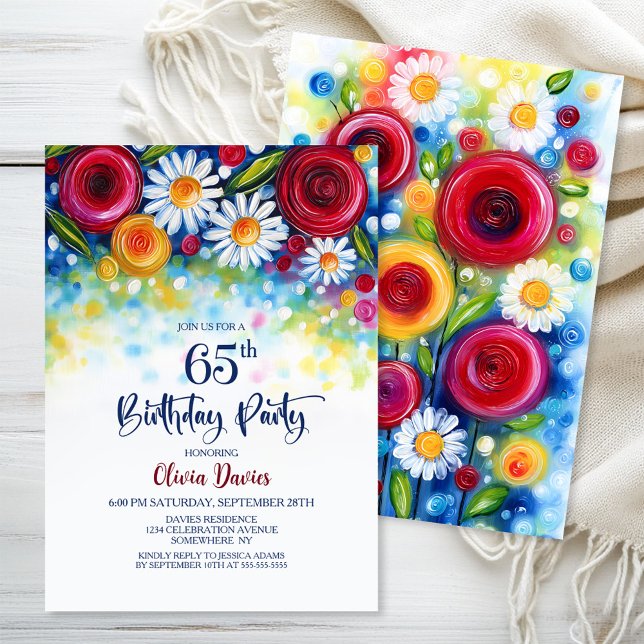 Invitation Colorful Floral 65th Birthday Party (Créateur téléchargé)