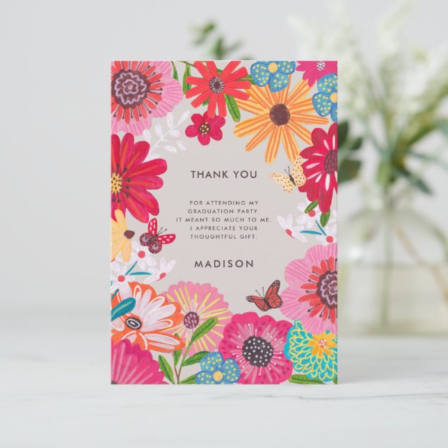 Invitation Colorful Floral Graduation Thank You Card (Debout devant)