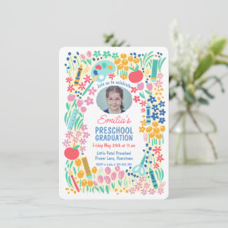 Invitation Colorful Floral Photo Preschool Graduation