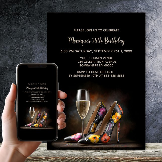Invitation Colorful Floral Stiletto Shoes Birthday Party (Créateur téléchargé)