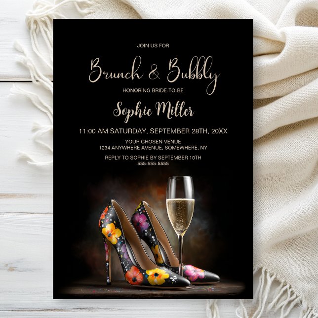 Invitation Colorful Floral Stiletto Shoes Brunch and Bubbly (Créateur téléchargé)