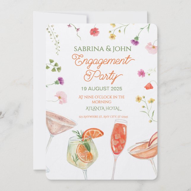 Invitation Colorful Floral Watercolor Engagement Party (Devant)