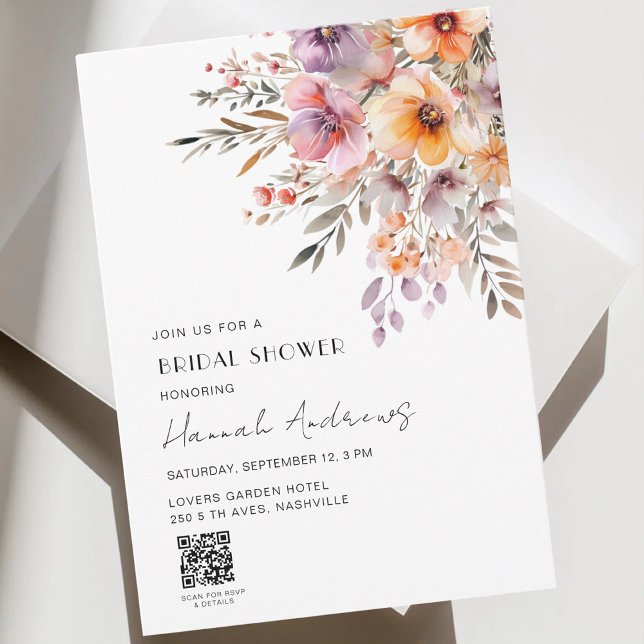 Invitation Colorful Flower Bouquet QR Code Bridal Shower (Colorful Flower Bouquet QR Code Bridal Shower Invitation)