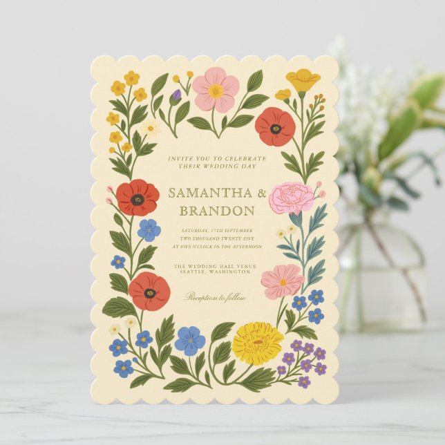 Invitation Colorful Folk Floral Wedding  (Créateur téléchargé)
