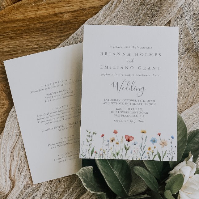 Invitation Colorful Garden wildflower Front & Back Wedding (Créateur téléchargé)