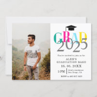 Colorful GRAD 2025 Photo Graduation Party Invitati