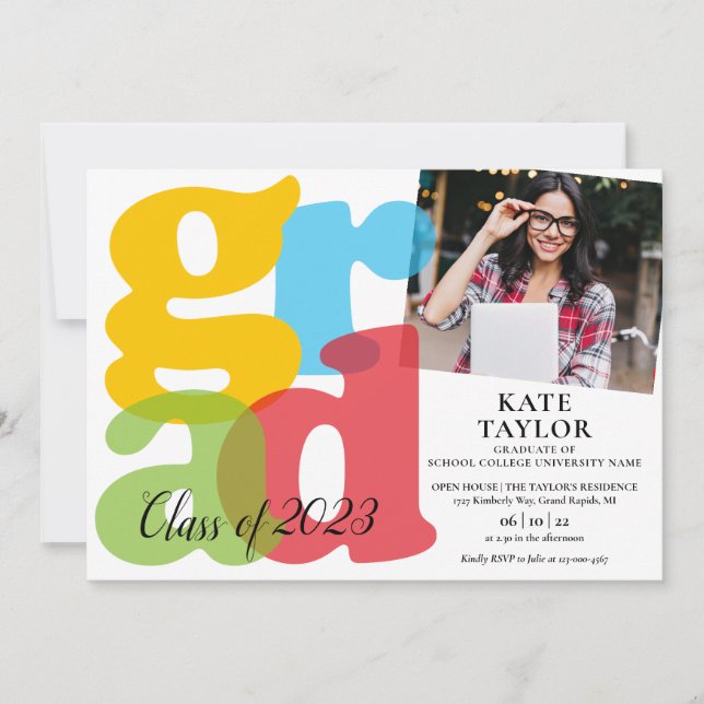 Invitation Colorful Grad 2e année Photo Graduation Party Invi (Devant)