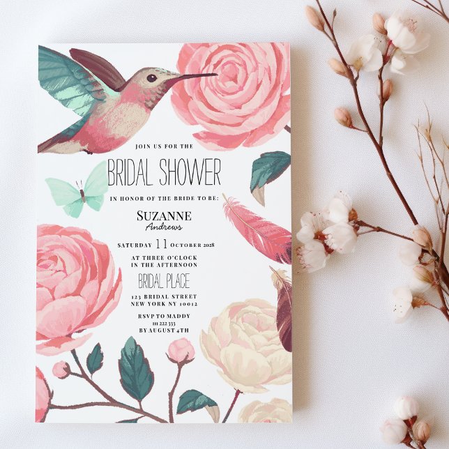 Invitation Colorful Hummingbird Floral Spring Bridal Shower (Colorful Hummingbird Floral Spring Bridal Shower)
