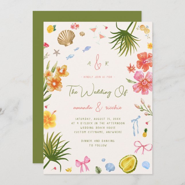 Invitation Colorful Island Whimsical Beach Tropical Wedding (Devant / Derrière)