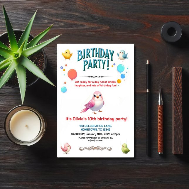 Invitation Colorful Kids Feathered Friends Birthday Party (Créateur téléchargé)