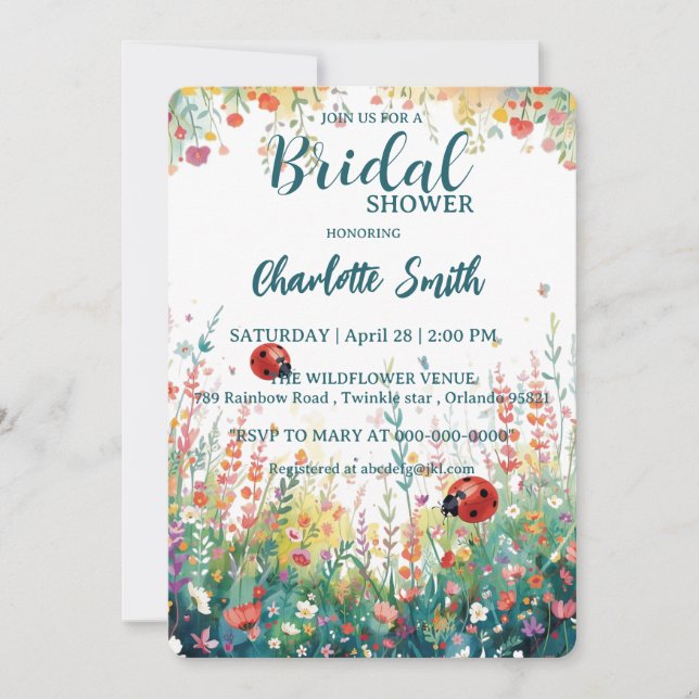 Invitation colorful ladybug Watercolor Wildflowers Personaliz (Devant)