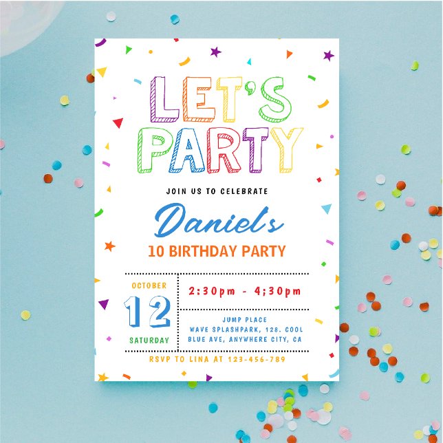 Invitation Colorful Lets Party birthday (Créateur téléchargé)