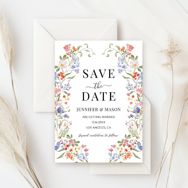 Invitation Colorful Meadow Flower Wildflower Save The Date (Créateur téléchargé)