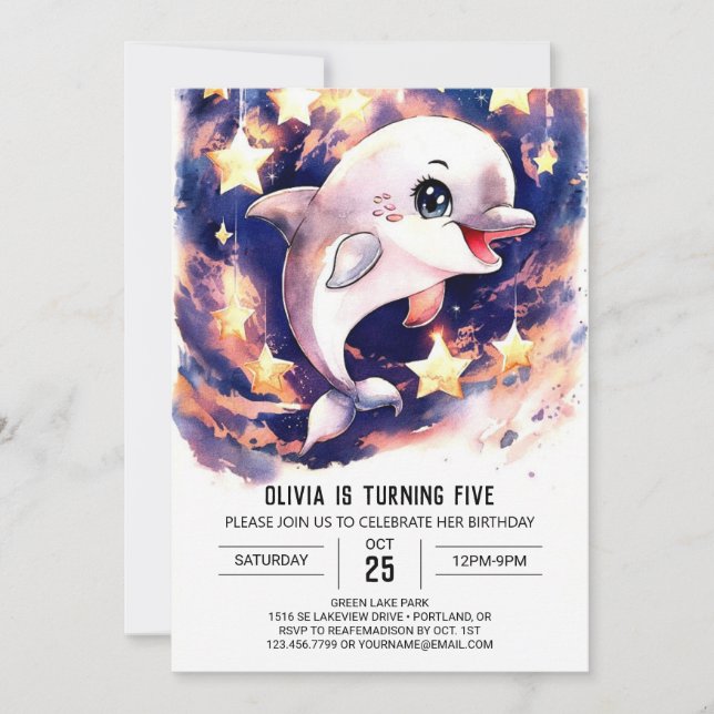 Invitation Colorful mignon Dauphin Enfants Anniversaire (Devant)