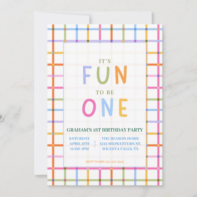 Invitation Colorful, Playful It's Fun to be ONE birthday (Devant)