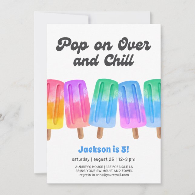 Invitation Colorful Popsicle Summer 5th Birthday (Devant)