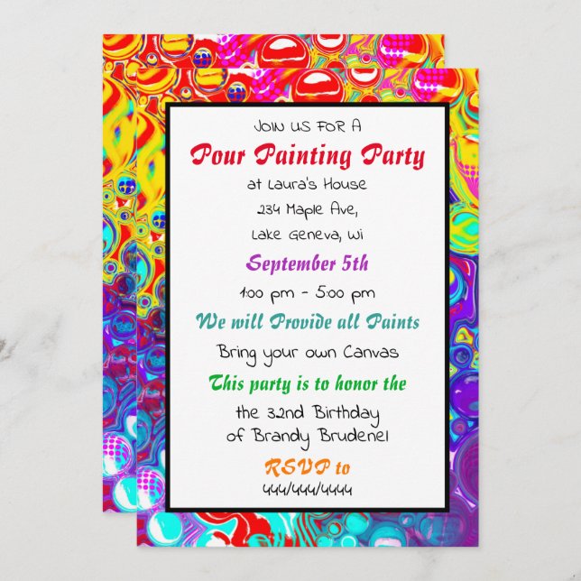 Invitation Colorful Pour Painting Party Anniversaire Invitati (Devant / Derrière)