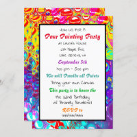 Colorful Pour Painting Party Anniversaire Invitati