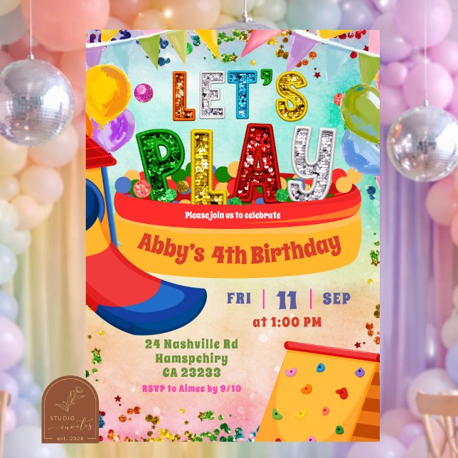 Invitation colorful rainbow indoor playground kid's birthday (Créateur téléchargé)