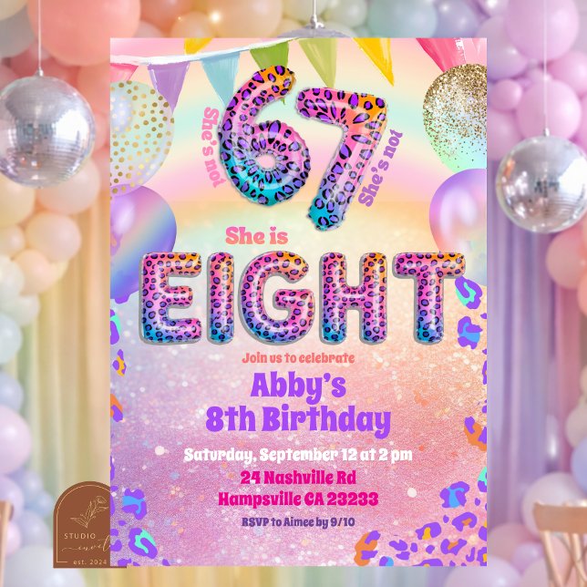 Invitation Colorful Rainbow Leopard 67 8th Birthday (Créateur téléchargé)