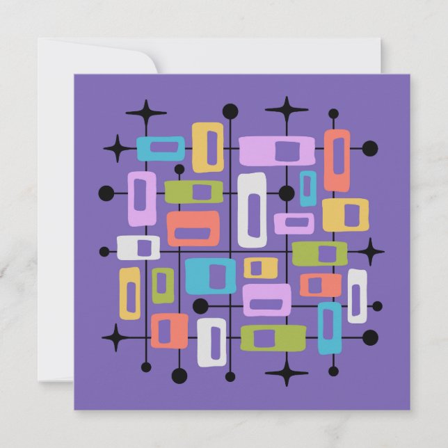 Invitation Colorful Retro Mid Century Modern Atomic Abstract (Devant)