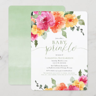 Invitation Colorful rose oranger pivoines fille bébé saupoudr