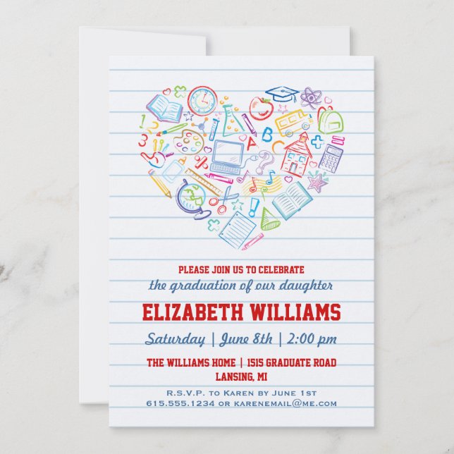Invitation Colorful School Heart Graduation (Devant)