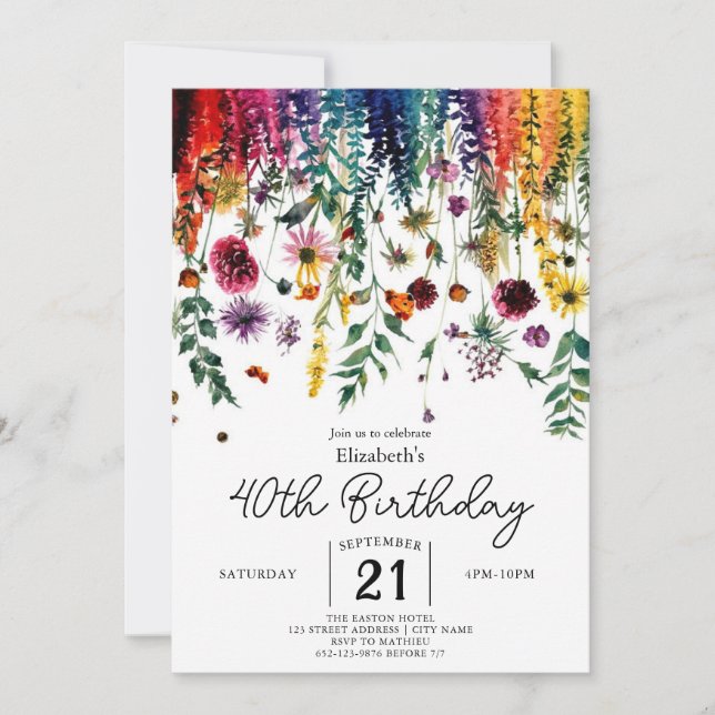 Invitation Colorful Simple Fleur sauvage 40e anniversaire (Devant)
