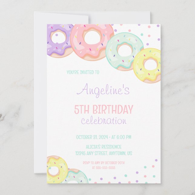 Invitation Colorful Sprinkle Donuts Kids Birthday (Devant)