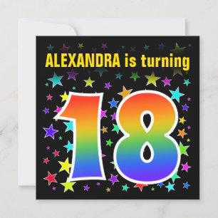 Invitation Colorful Stars + Rainbow Pattern "18" Birthday #