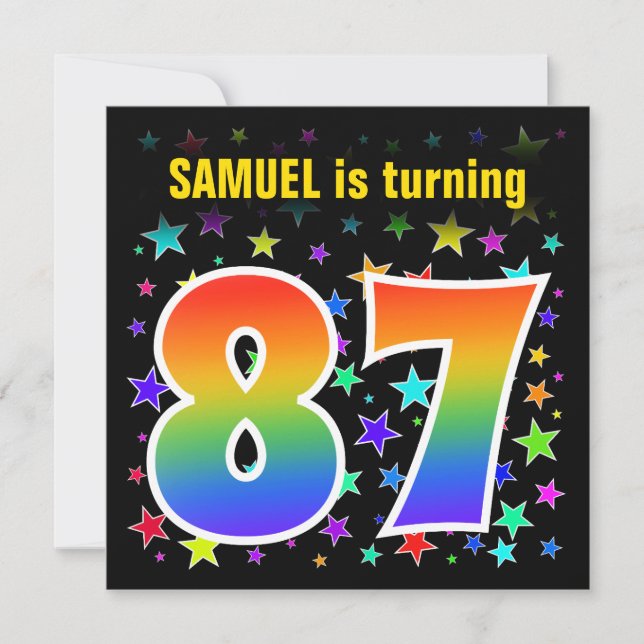 Invitation Colorful Stars + Rainbow Pattern "87" Birthday # (Devant)