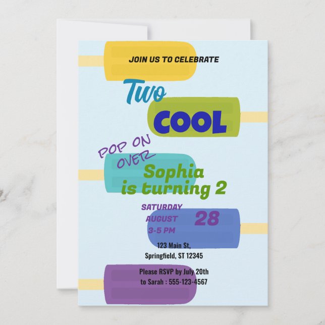 Invitation Colorful Summer Popsicle Birthday (Devant)