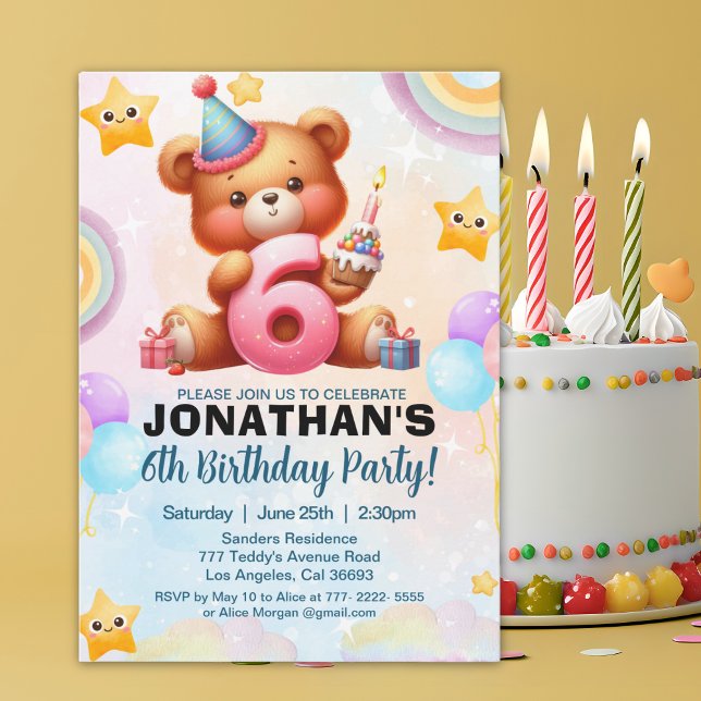 Invitation Colorful Teddy Bear Birthday 6 for Boy's (Créateur téléchargé)