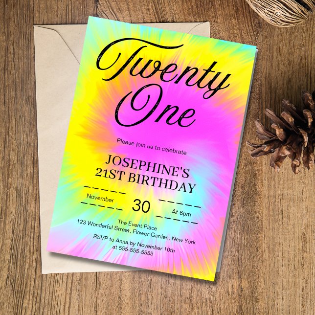 Invitation Colorful Tie Dye Pastel Boho 21e anniversaire (Créateur téléchargé)