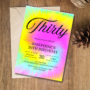 Invitation Colorful Tie Dye Pastel Boho 30e anniversaire