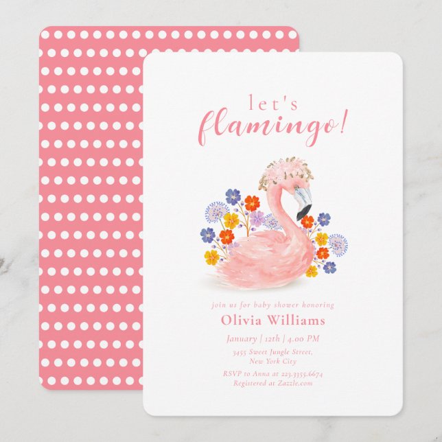 Invitation Colorful Tropical Floral Flamingo Baby Shower (Devant / Derrière)
