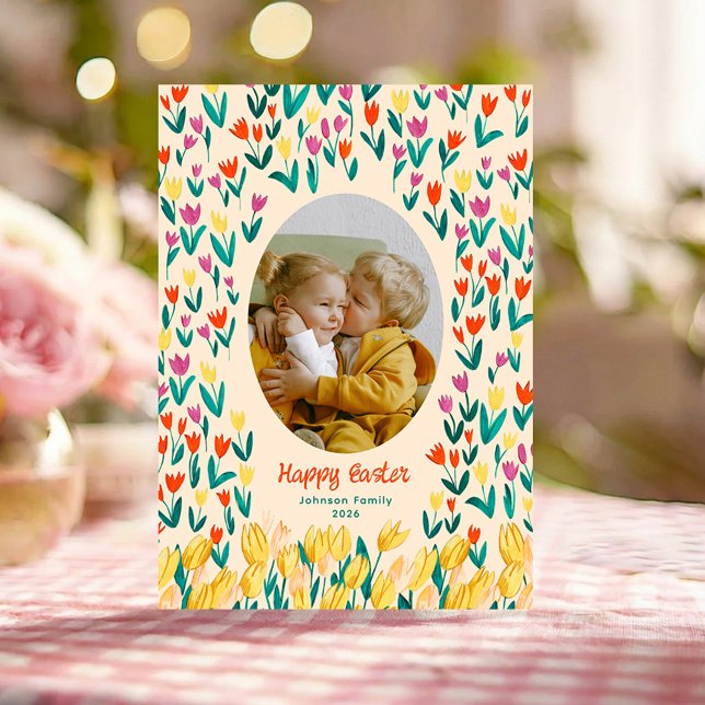 Invitation Colorful Tulip Happy Easter Family Photo Greeting (Colorful Tulip Happy Easter Family Photo Greeting Invitation)