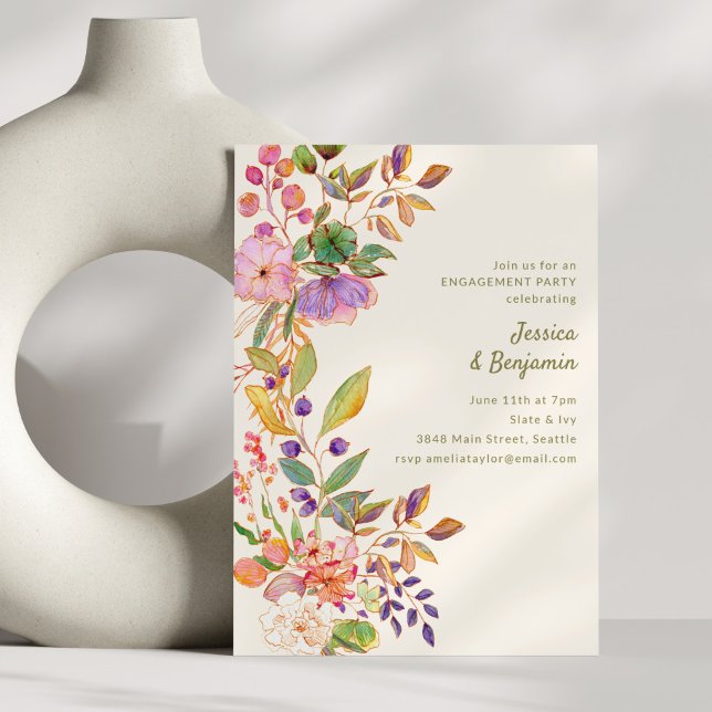 Invitation Colorful Watercolor Floral Engagement Party (Créateur téléchargé)