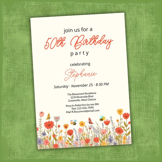 Invitation Colorful Wildflower Bee's 50th Birthday Party (Créateur téléchargé)