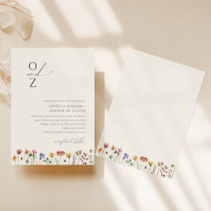 Invitation Colorful Wildflower   Beige Monogram Wedding