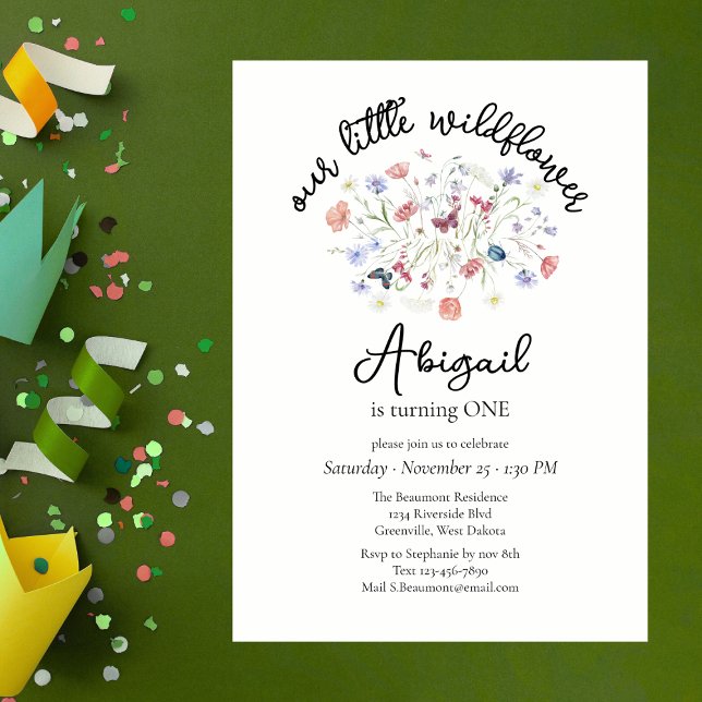 Invitation Colorful Wildflower Centerpiece 1st Birthday Party (Créateur téléchargé)